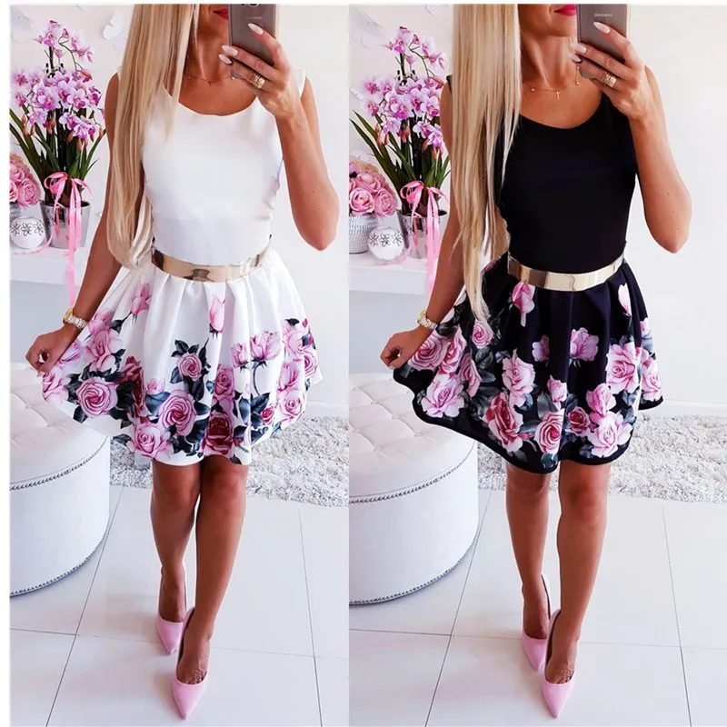 Summer Flower Print O-Neck Sleeveless Female Mini Dress Sexy Slim Waist Womens Summer Clothing Dress Sexy A-line Dress Plus Size
Summer Flower Print O-Neck Sleeveless Female Mini Dress Sexy Slim Waist Womens Summer Clothing Dress Sexy A-line Dress Plus Size