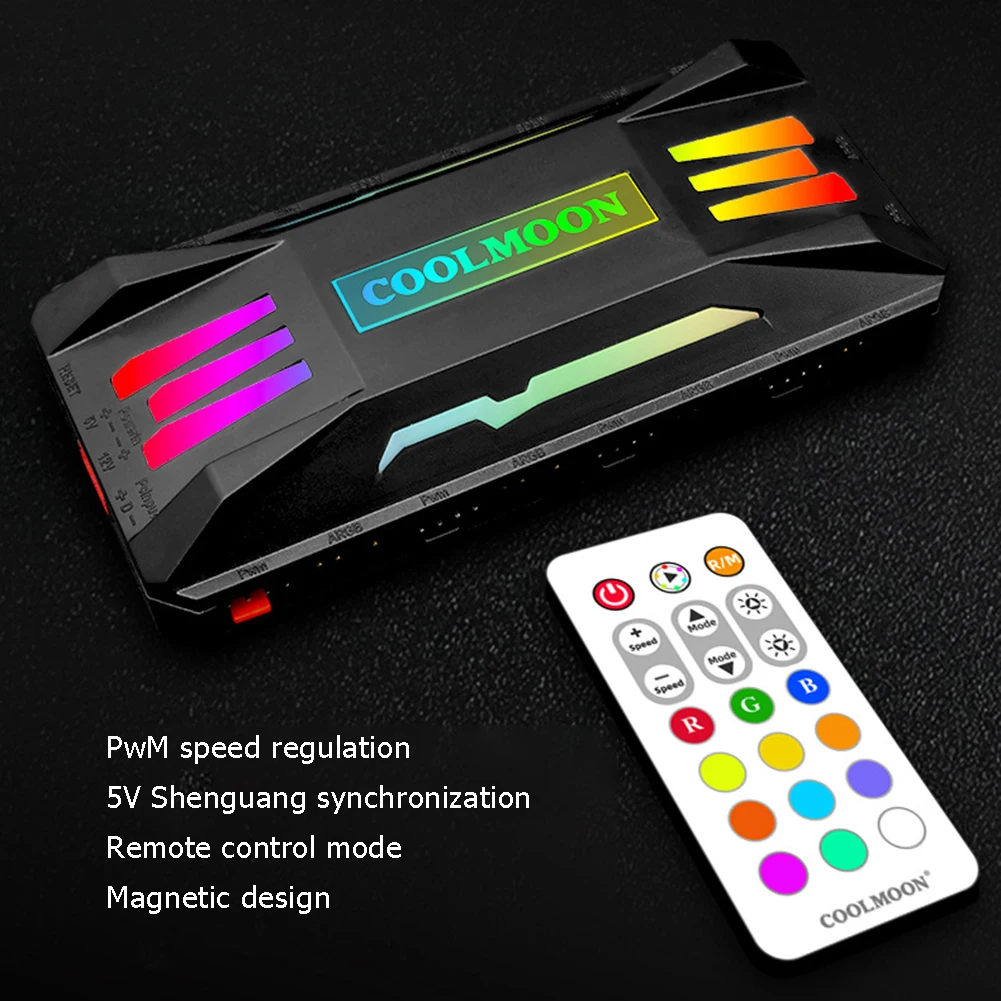 COOLMOON ARGB Controller 4Pin PWM 5V 3Pin ARGB Cooling Fan Smart Remote Control for PC Case Chassis Radiator
COOLMOON ARGB Controller 4Pin PWM 5V 3Pin ARGB Cooling Fan Smart Remote Control for PC Case Chassis Radiator