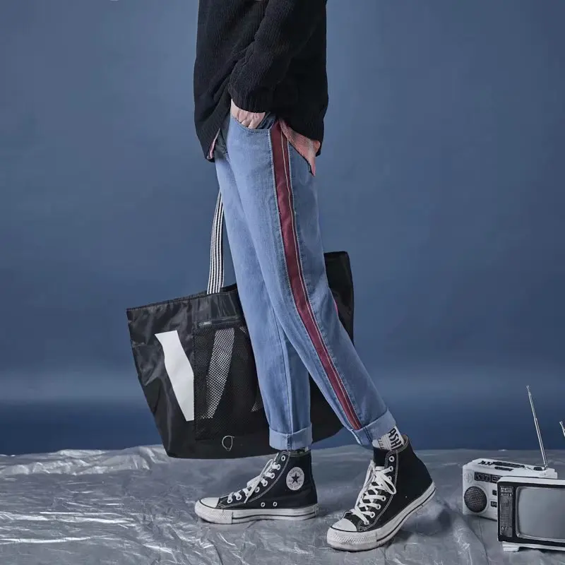 Wholesale 2021 Spring Autumn striped Jeans boys loose wild casual small straight trousers Korean men's handsome pants homme
Wholesale 2021 Spring Autumn striped Jeans boys loose wild casual small straight trousers Korean men's handsome pants homme