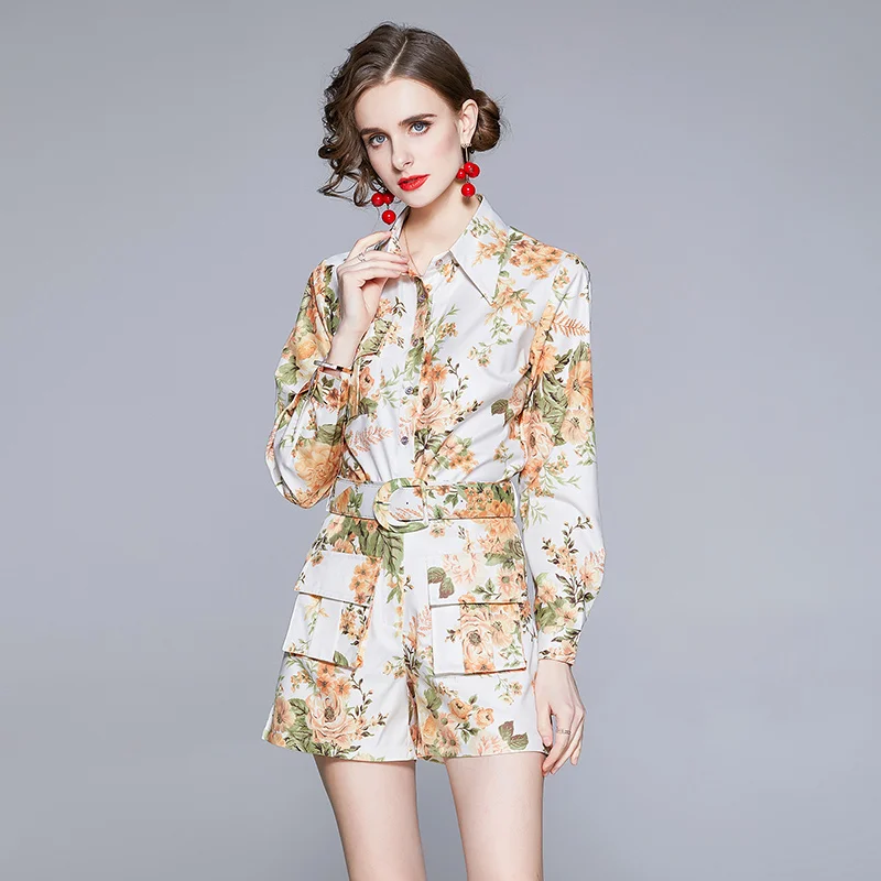 2021 Summer Fashion Women's Two Piece Clothing Set Floral Print Shirt Top with Shorts Suit Casual Office Lady Outfits
2021 Summer Fashion Women's Two Piece Clothing Set Floral Print Shirt Top with Shorts Suit Casual Office Lady Outfits