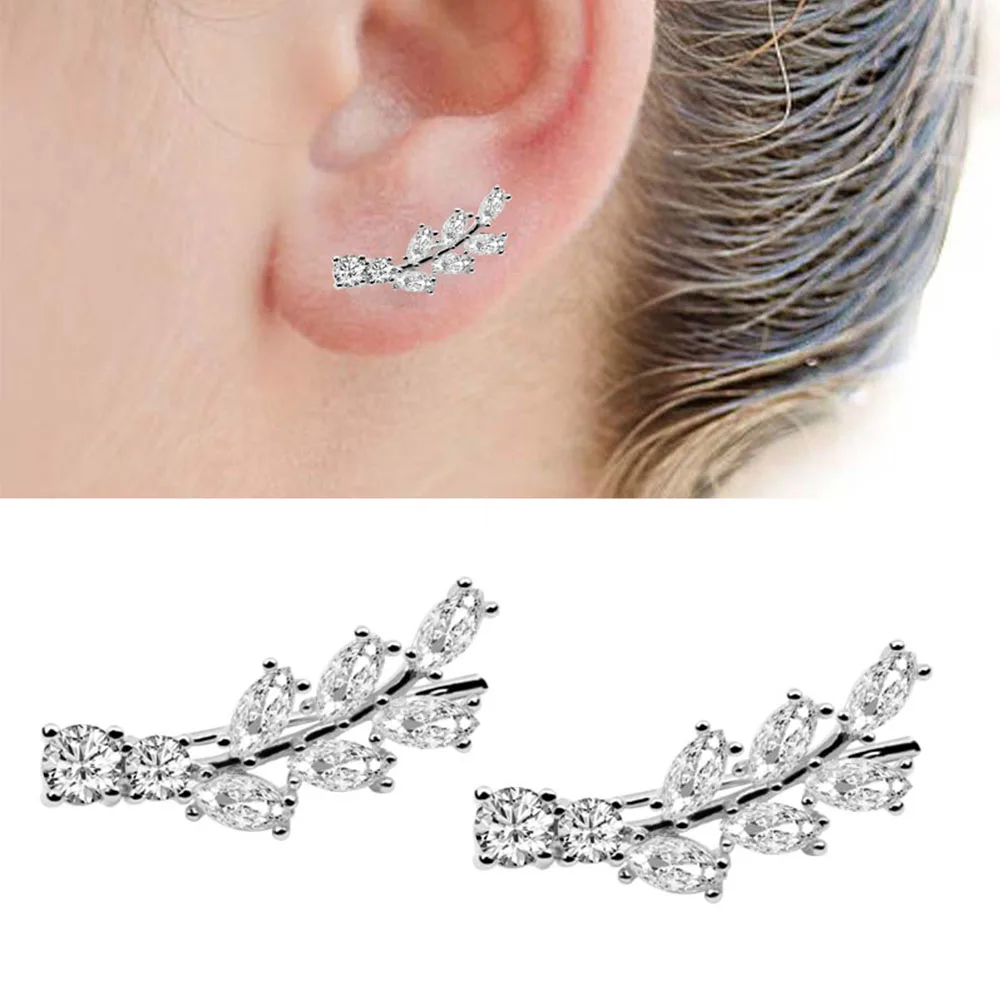 8 Crystals Girl Trendy Earrings Jewelry Bijoux Leaves Clips Ear Cuff for Women Exquisite Earring Fashion NO Piercing Jewelrys | Украшения и