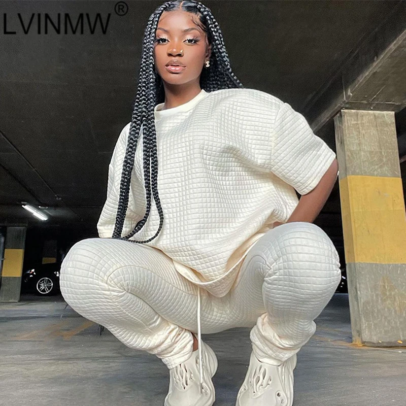 LVINMW Plaid Casual Sports Daily Fashion Solid Loose Two Piece Set Women O Neck Short Sleeve T Shirt Drawstring High Waist Pants
LVINMW Plaid Casual Sports Daily Fashion Solid Loose Two Piece Set Women O Neck Short Sleeve T Shirt Drawstring High Waist Pants