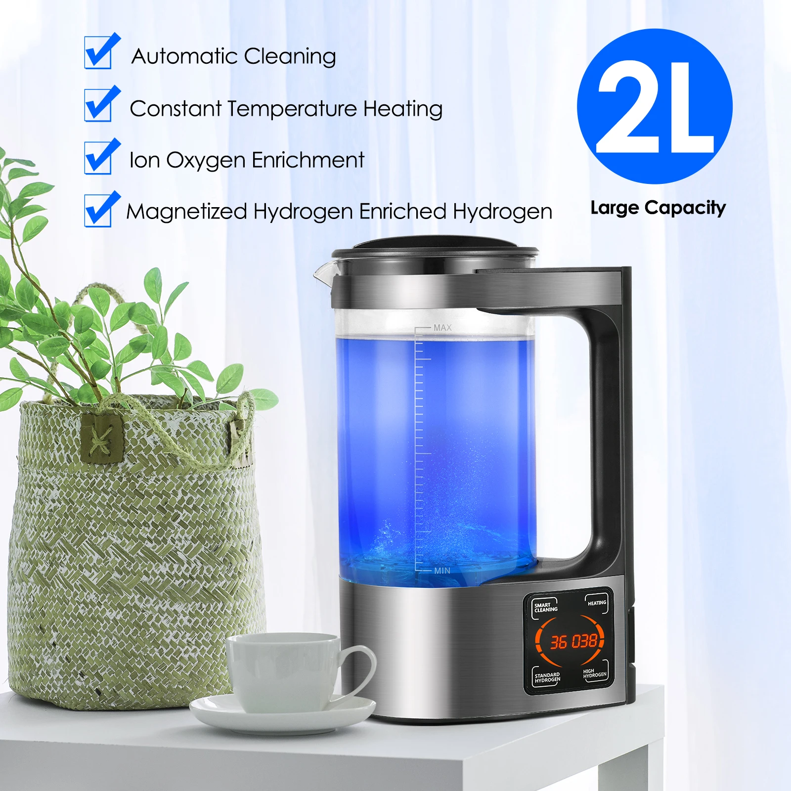 2L Hydrogen Water Generator Portable Water Ion Generator Hydrogen-rich Water Bottle Thermostat Digital Touch Control LED Display
2L Hydrogen Water Generator Portable Water Ion Generator Hydrogen-rich Water Bottle Thermostat Digital Touch Control LED Display