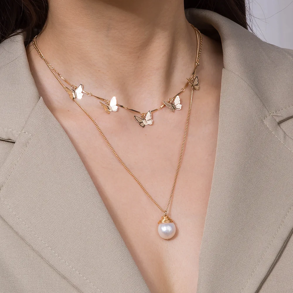 New Fashion Butterfly Doubleyered Necklace Womens Natural Pearl Star Moon Clavicle Chain Fashion Trend Jewelry gift
New Fashion Butterfly Doubleyered Necklace Womens Natural Pearl Star Moon Clavicle Chain Fashion Trend Jewelry gift