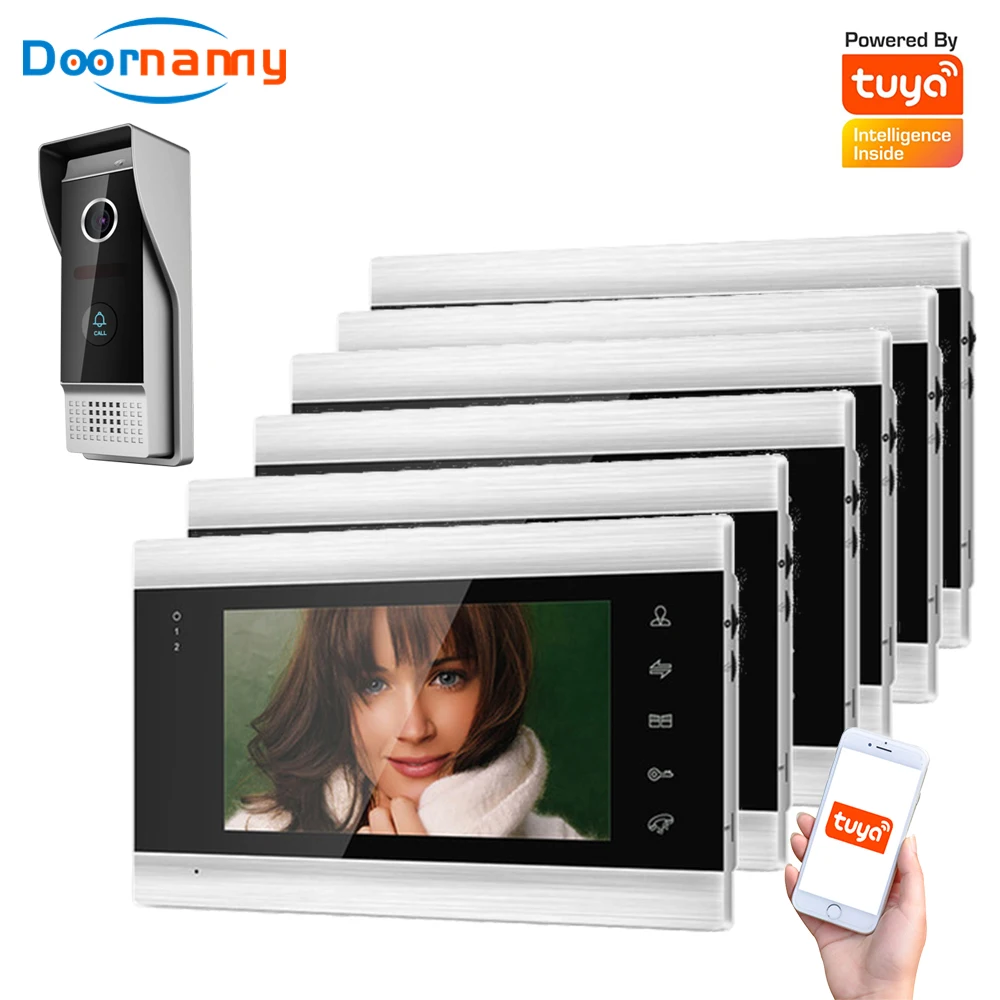 

Doornanny Villa Apartment WiFi Video Intercom System One To 6Monitors Tuya Doorbell Doorphone Video Call Intercom Kit AHD 720P