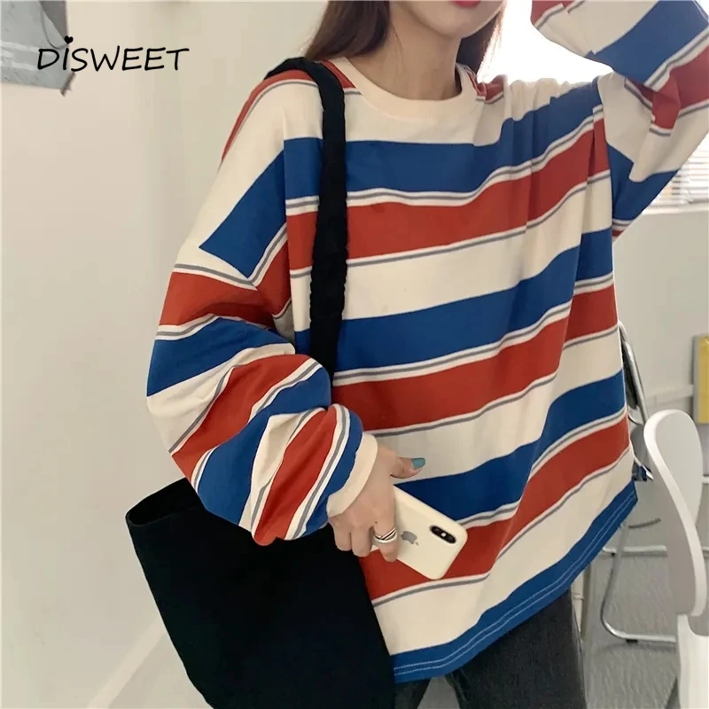 College Style Striped Loose T-shirt Woman Korean Long Sleeve Loose Oversized Tees Women Simple Autumn Slim Women's Top 2XL 2022
College Style Striped Loose T-shirt Woman Korean Long Sleeve Loose Oversized Tees Women Simple Autumn Slim Women's Top 2XL 2022