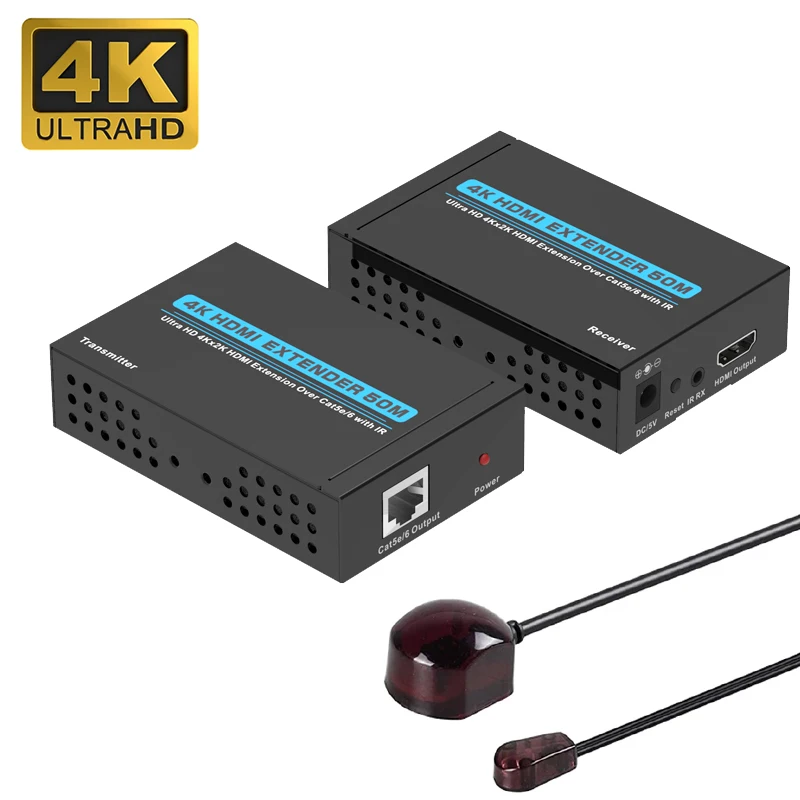 4K HDMI Extender Over Cat5e/Cat6 Up to 50M HDMI to Rj45 Transmitter Receiver Video Converter With IR Cable for PS4 PC to HDTV
4K HDMI Extender Over Cat5e/Cat6 Up to 50M HDMI to Rj45 Transmitter Receiver Video Converter With IR Cable for PS4 PC to HDTV