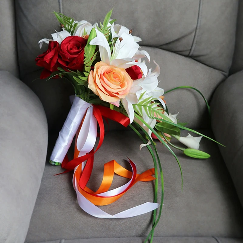 Artificial Lily Rose Flowers Bridal Bouquets Satin Ribbon Beach Church Wedding Decor, Bridesmaid Holding Flower
Artificial Lily Rose Flowers Bridal Bouquets Satin Ribbon Beach Church Wedding Decor, Bridesmaid Holding Flower