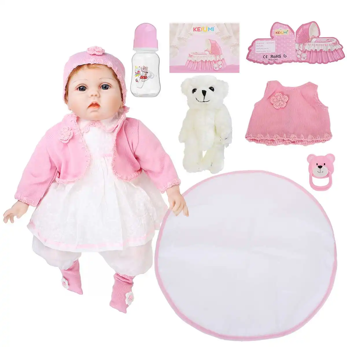55cm Reborn Baby Doll Toy Newborn Baby for Kids Birthday Gifts Cute Baby Dolls Lifelike Soft Silicone Pink Outfit with Toy Bear
55cm Reborn Baby Doll Toy Newborn Baby for Kids Birthday Gifts Cute Baby Dolls Lifelike Soft Silicone Pink Outfit with Toy Bear
