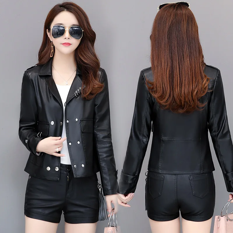 Jackets 2020 Autumn Fashion Short Rivet Biker Black Leather Jacket Turn-down Collar Women Motorcycle Coat
Jackets 2020 Autumn Fashion Short Rivet Biker Black Leather Jacket Turn-down Collar Women Motorcycle Coat