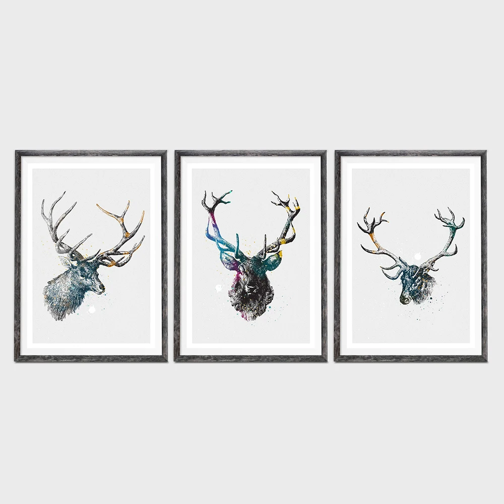 

Watercolor Deer Head Stag Animal Posters Prints Canvas Painting Picture Scandinavian Nordic Wall Art Nursery Kids Room Decor