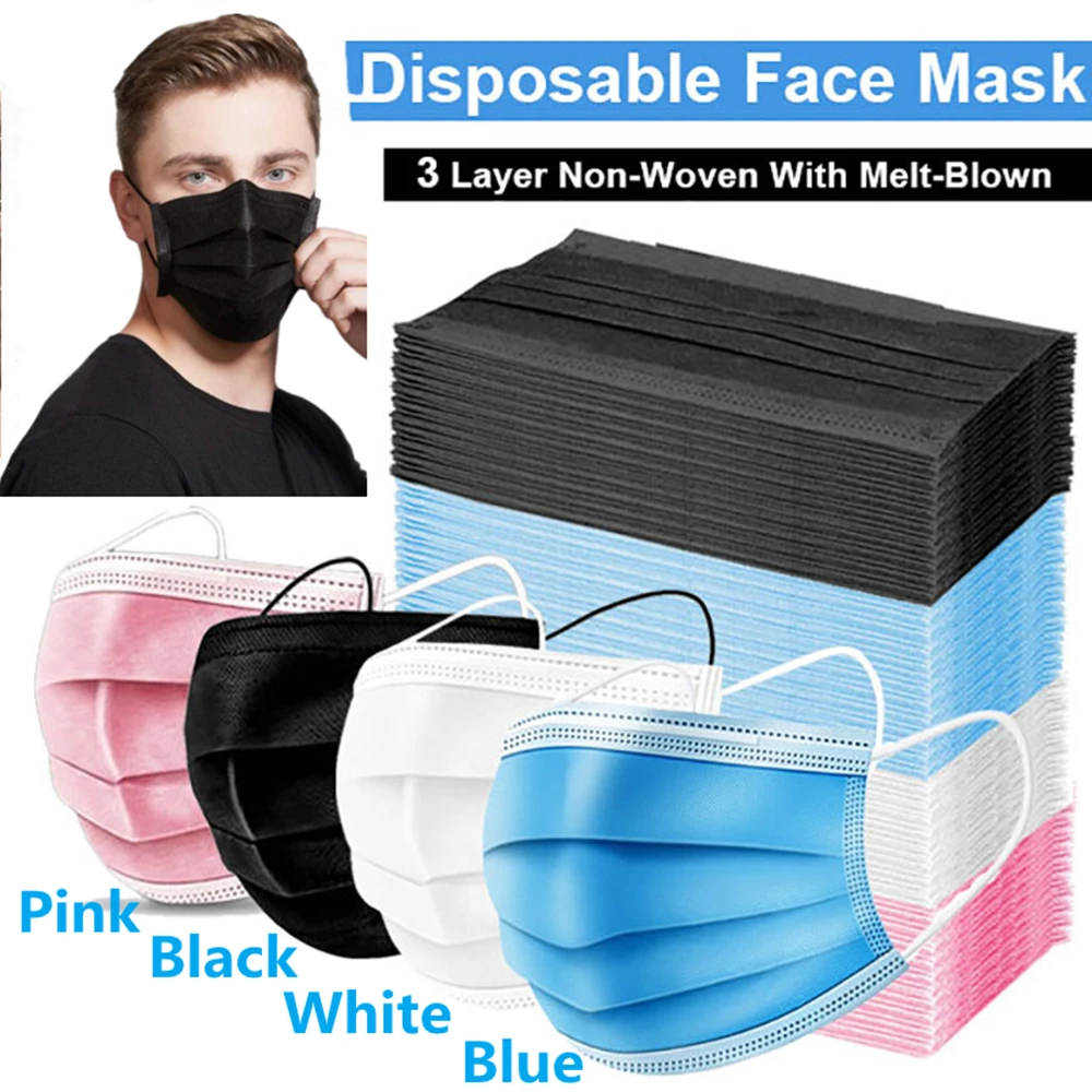 

10-200pcs Mask Disposable Non wove Mascarillas 3 Layer Ply Filter Mask Mouth Face Mask Breathable Dust Earloops Masks Face Masks