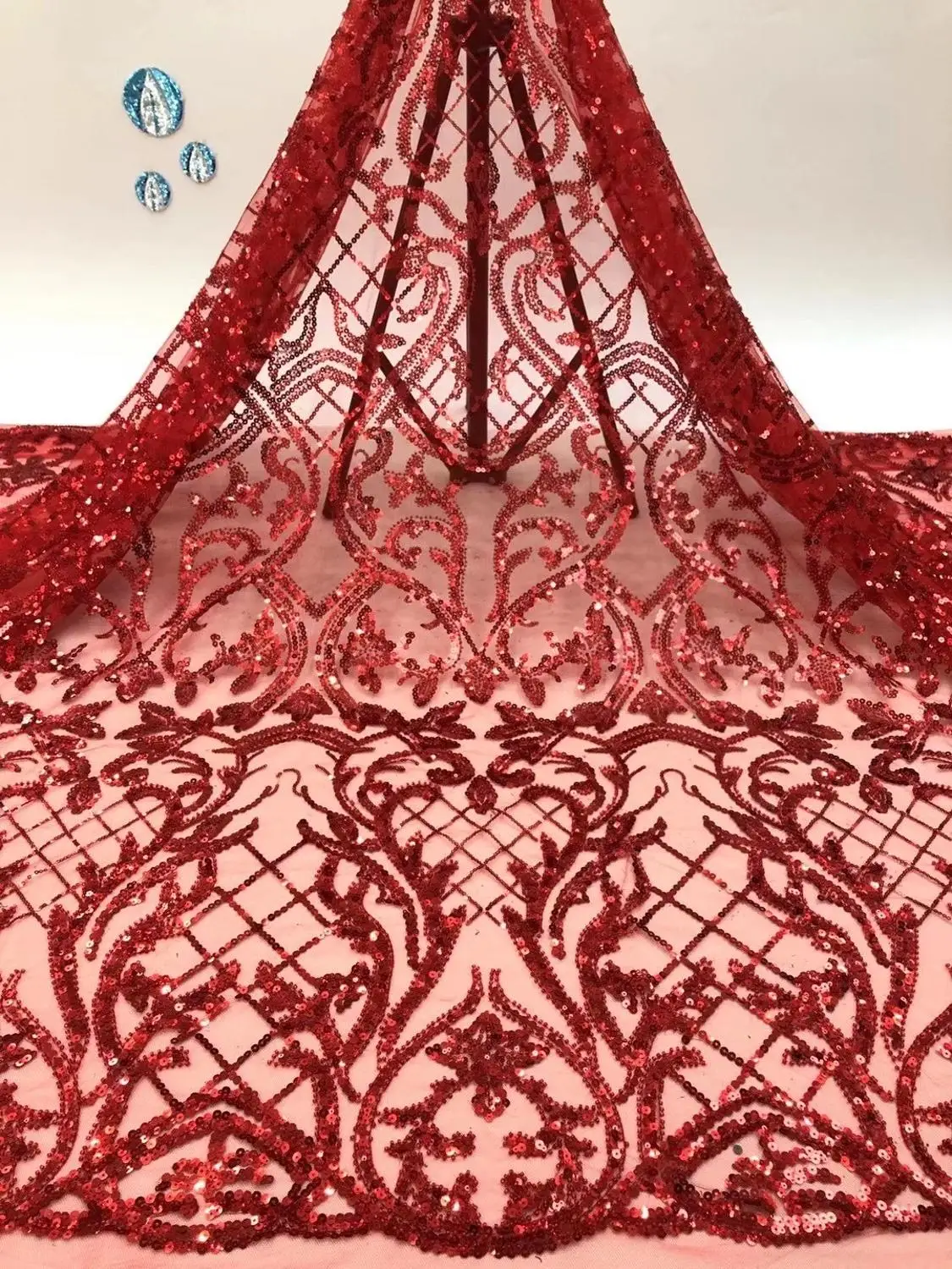 (5yards/pc) High quality fully embroidered French lace red African tube beads and sequins net lace fabric for party FZZ1037
(5yards/pc) High quality fully embroidered French lace red African tube beads and sequins net lace fabric for party FZZ1037