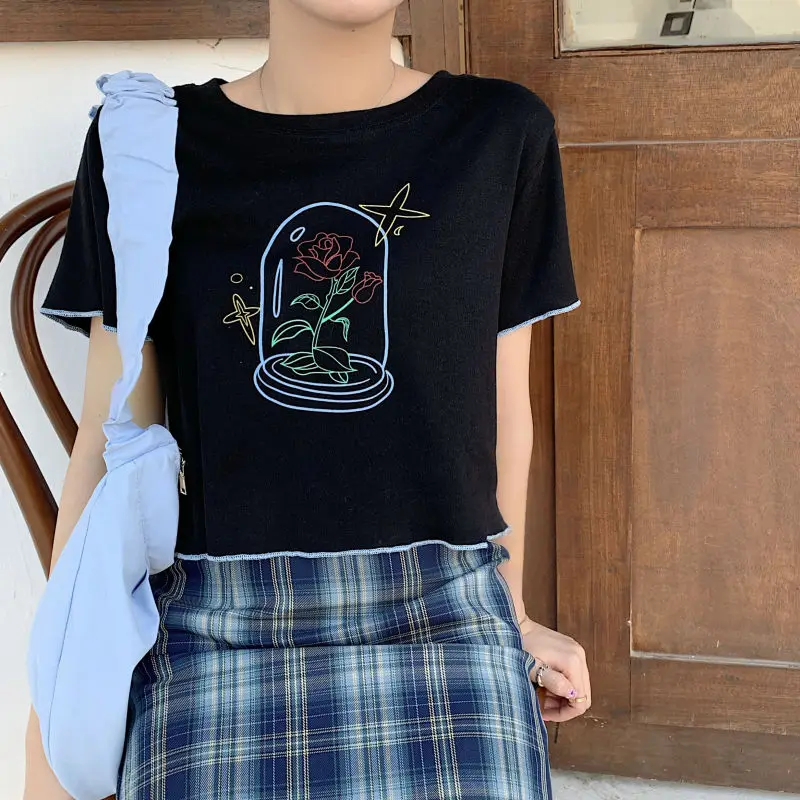 Women Short Sleeve Crop Tops Casual Basic Top Flower Pattern Students Simple Summer Korean Style All-match Ulzzang Chic New INS
Women Short Sleeve Crop Tops Casual Basic Top Flower Pattern Students Simple Summer Korean Style All-match Ulzzang Chic New INS