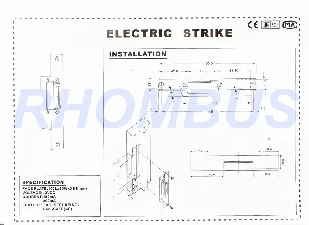 Stainless steel 1800KG 12VDC Power-Off-Lock Electric Strikes Locks/ 16AO 
Stainless steel 1800KG 12VDC Power-Off-Lock Electric Strikes Locks/ 16AO