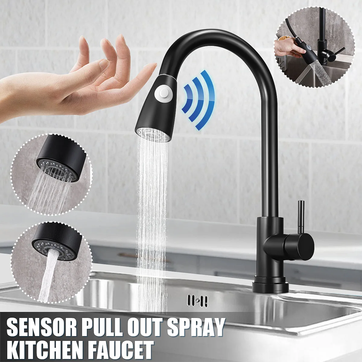 Matte Black Sensor Pull Out Kitchen Faucet Hot and Cold Rotating Spring Kitchen Household Faucet Smart Induction Mixed Tap
Matte Black Sensor Pull Out Kitchen Faucet Hot and Cold Rotating Spring Kitchen Household Faucet Smart Induction Mixed Tap