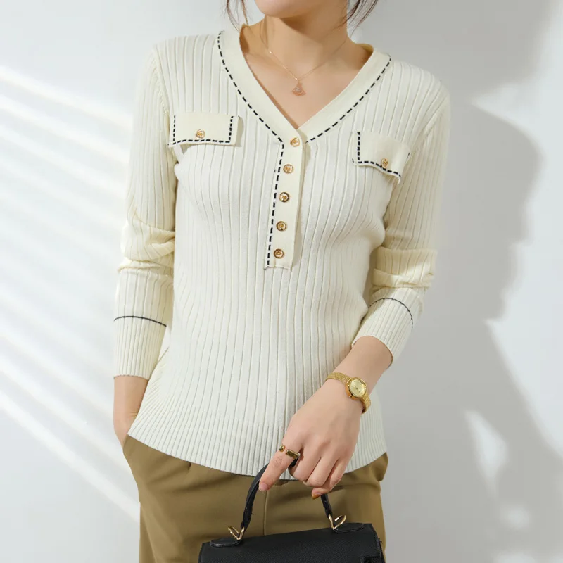 Autumn/Winter Knitted Pullover V-neck Pullover Casual Sweater Women's Sweater Long Sleeve Tight Sweater Women 
Autumn/Winter Knitted Pullover V-neck Pullover Casual Sweater Women's Sweater Long Sleeve Tight Sweater Women