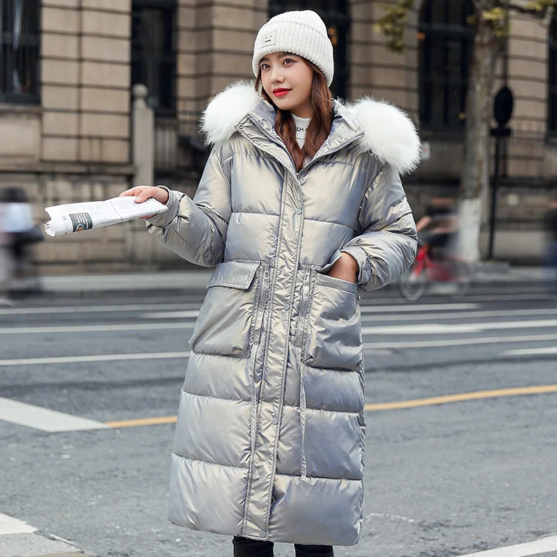 Fashion Long Women's Jackets Winter Fur Collar Hooded Casual Coat Glossy Silver Lady Parkas Thick Jackets Women Solid Outwear
Fashion Long Women's Jackets Winter Fur Collar Hooded Casual Coat Glossy Silver Lady Parkas Thick Jackets Women Solid Outwear