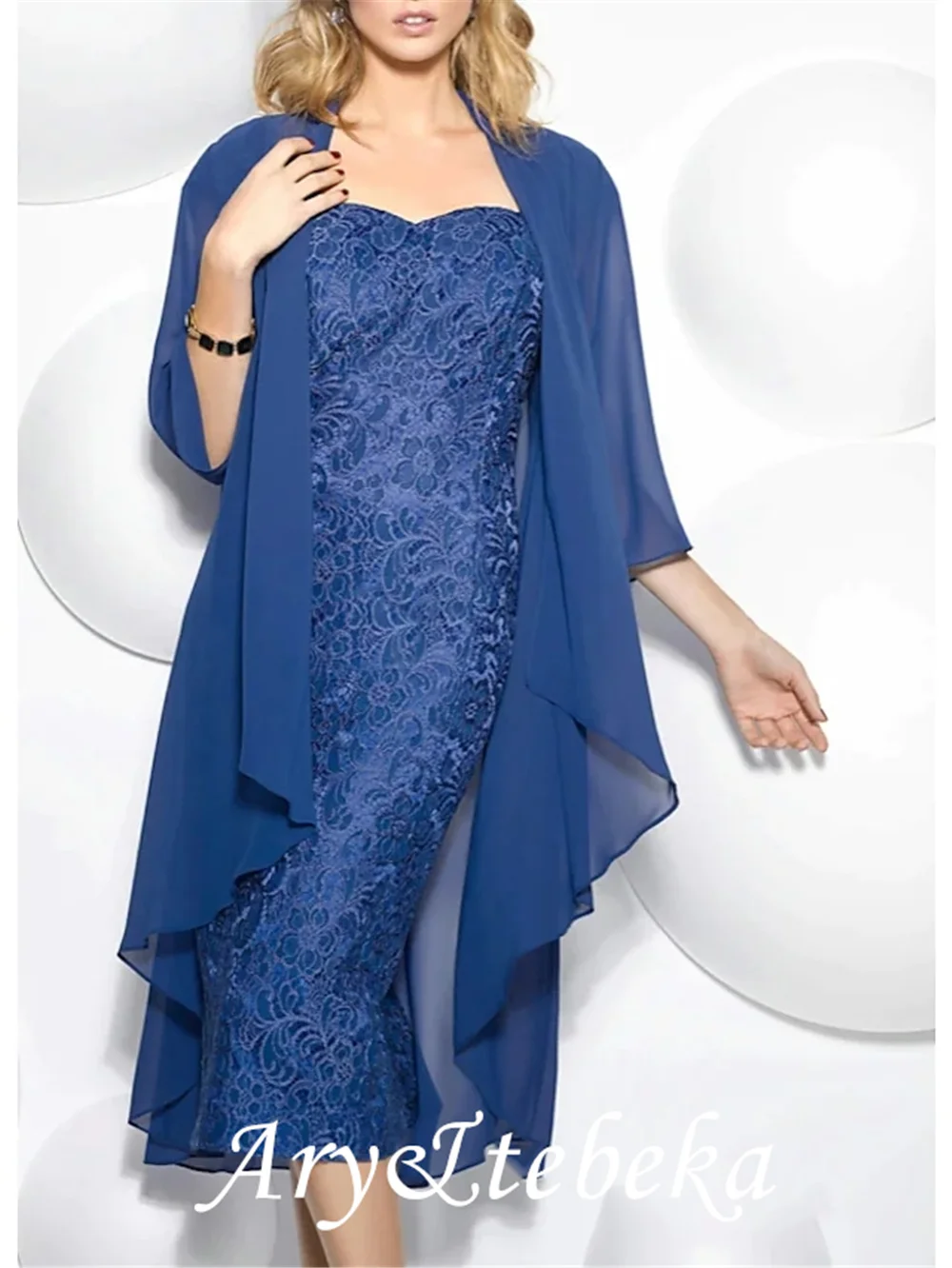 Sheath / Column Mother of the Bride Dress Wrap Included Sweetheart Neckline Tea Length Chiffon 3/4 Length Sleeve with Lace 2021
Sheath / Column Mother of the Bride Dress Wrap Included Sweetheart Neckline Tea Length Chiffon 3/4 Length Sleeve with Lace 2021