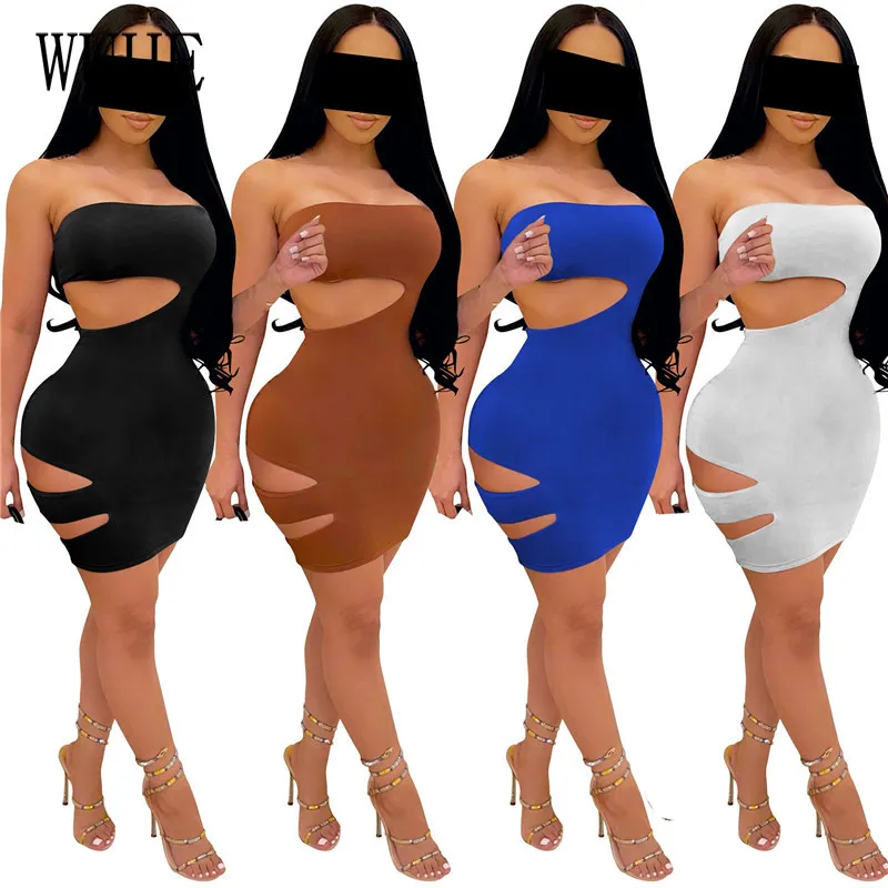 

YEYA Breast Wrap Hollow Out Mini Bodycon Package Hip Skinny Sleeveless Off Shoulder Elegant Women Nightclub Party Casual Dresses