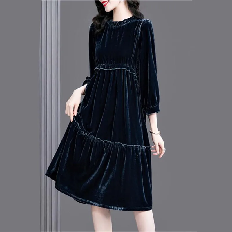 England style women elegant ruffled velour pleated dress,Spring Three-quarter sleeve velvet dress,office lady party Vestidos
England style women elegant ruffled velour pleated dress,Spring Three-quarter sleeve velvet dress,office lady party Vestidos