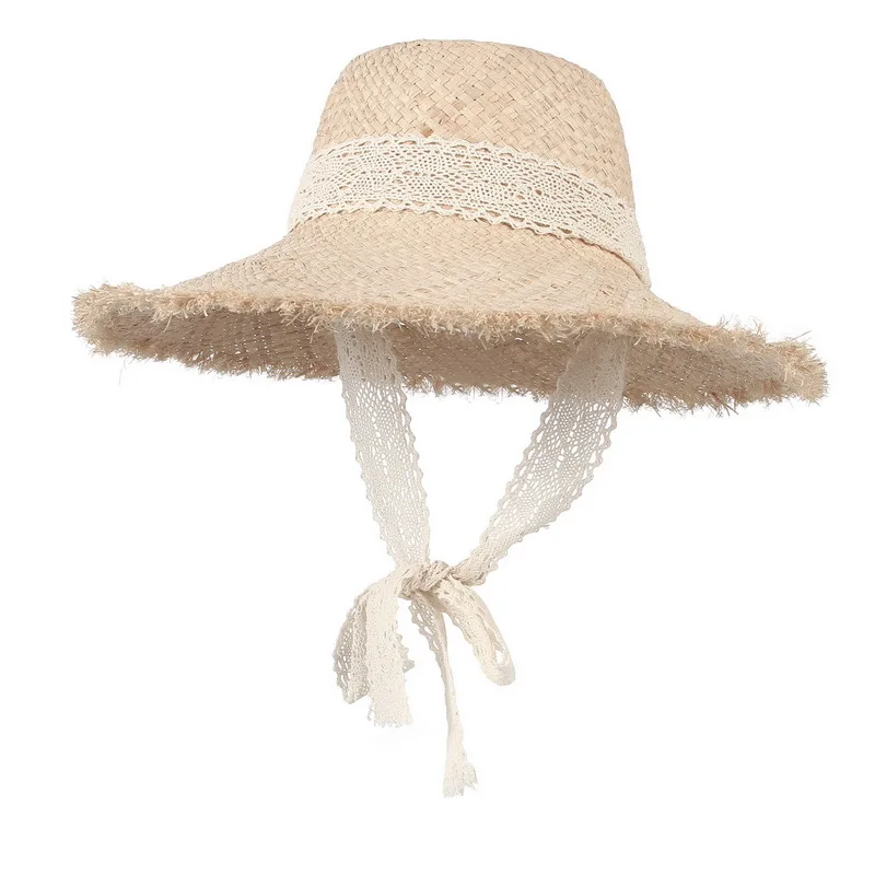 Summer Simple solid color Handmade Weave Raffia Sun Hats For Women Lace Ribbon Large Brim Straw Hat Outdoor Beach Caps
Summer Simple solid color Handmade Weave Raffia Sun Hats For Women Lace Ribbon Large Brim Straw Hat Outdoor Beach Caps