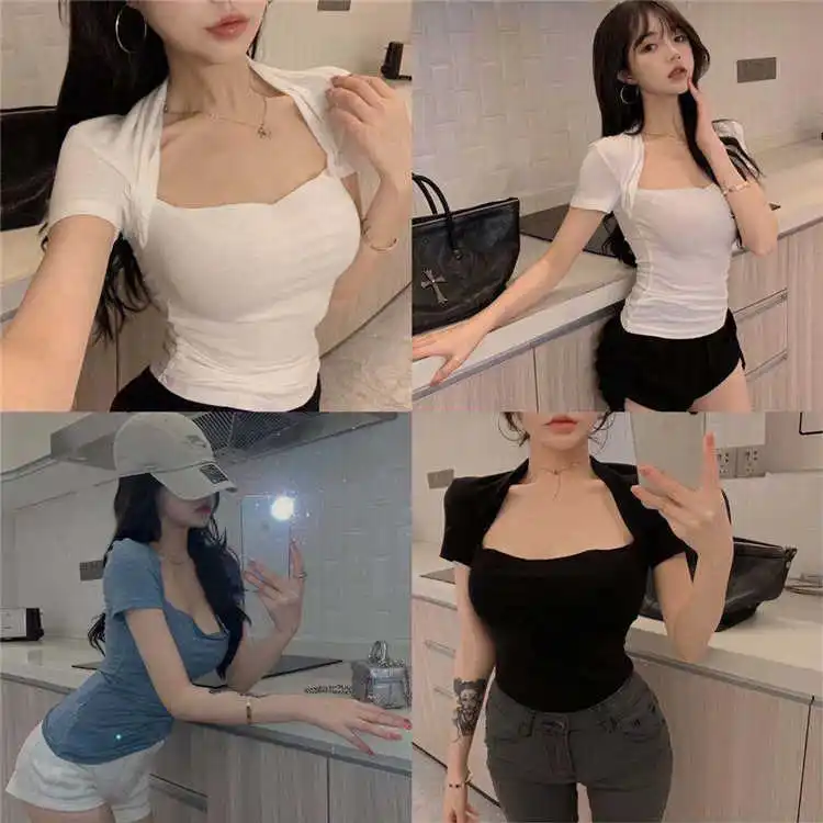 Summer Top Women's French Square Collar off-Shoulder Tight Hot Girl Wear Short Sleeve T-shirt 2021 New Short T-shirt
Summer Top Women's French Square Collar off-Shoulder Tight Hot Girl Wear Short Sleeve T-shirt 2021 New Short T-shirt