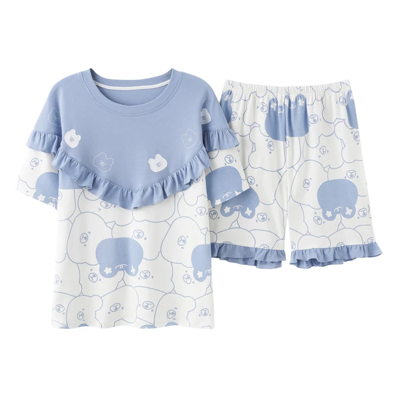 Sleepwear Cartoon Cute Personality Bear Sweet Design Sense Patchwork Ruffled Home Wear Suit Women Loose Soft Cotton Plus Size
Sleepwear Cartoon Cute Personality Bear Sweet Design Sense Patchwork Ruffled Home Wear Suit Women Loose Soft Cotton Plus Size