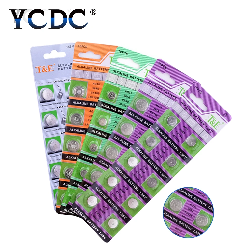 

YCDC 50pcs/lot 1.5V AG13 Battery LR44 L1154 SP76 357A AG1 AG3 AG4 AG6 AG10 AG 13 Alkaline Button Cell Coin Batteries Single Use