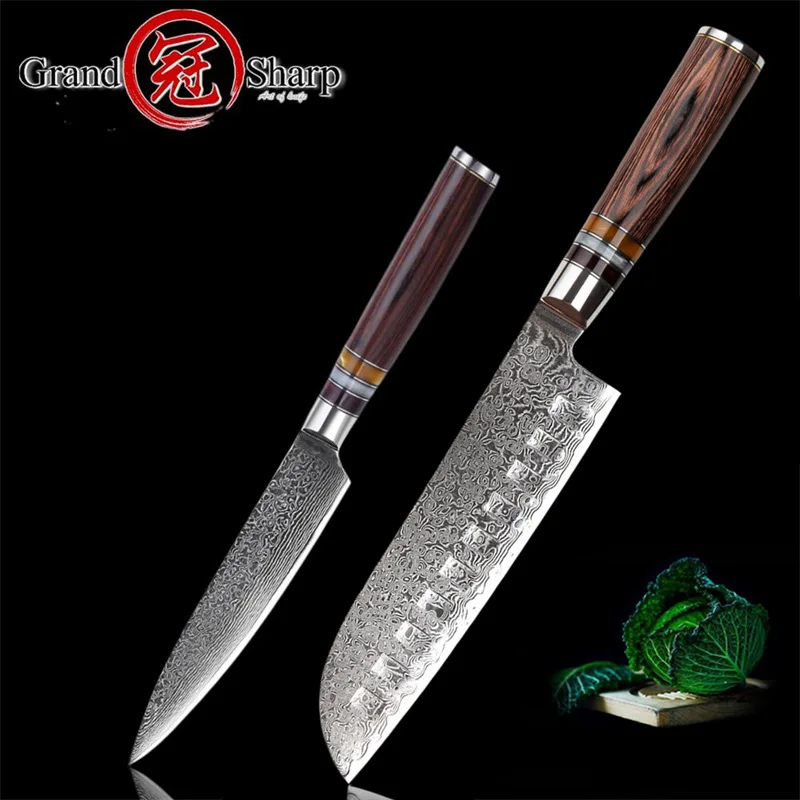 Grandsharp Damascus Knife Set 2 Pcs Santoku Utility Chef Knives 67 Layers Japanese vg10 Damascus Stainless Steel Kitchen Knives
Grandsharp Damascus Knife Set 2 Pcs Santoku Utility Chef Knives 67 Layers Japanese vg10 Damascus Stainless Steel Kitchen Knives