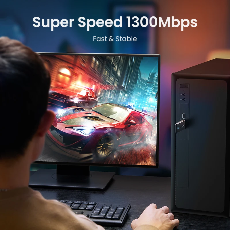 UGREEN WiFi адаптер USB3.0 AC1300Mbps 5 8G & 2 4G двухдиапазонный USB для ПК настольного ноутбука