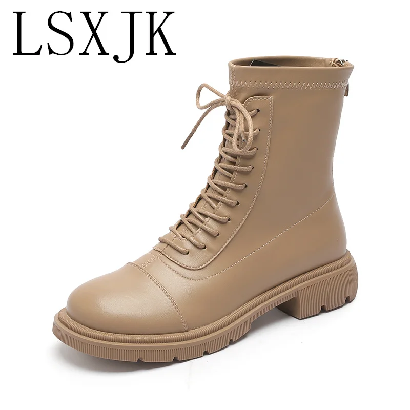 

LSXJK 2021 Autumn And Winter New Rear Zipper Casual Martin Boots Female British Style Flat-Bottomed Boots Are Thin Women's Boots