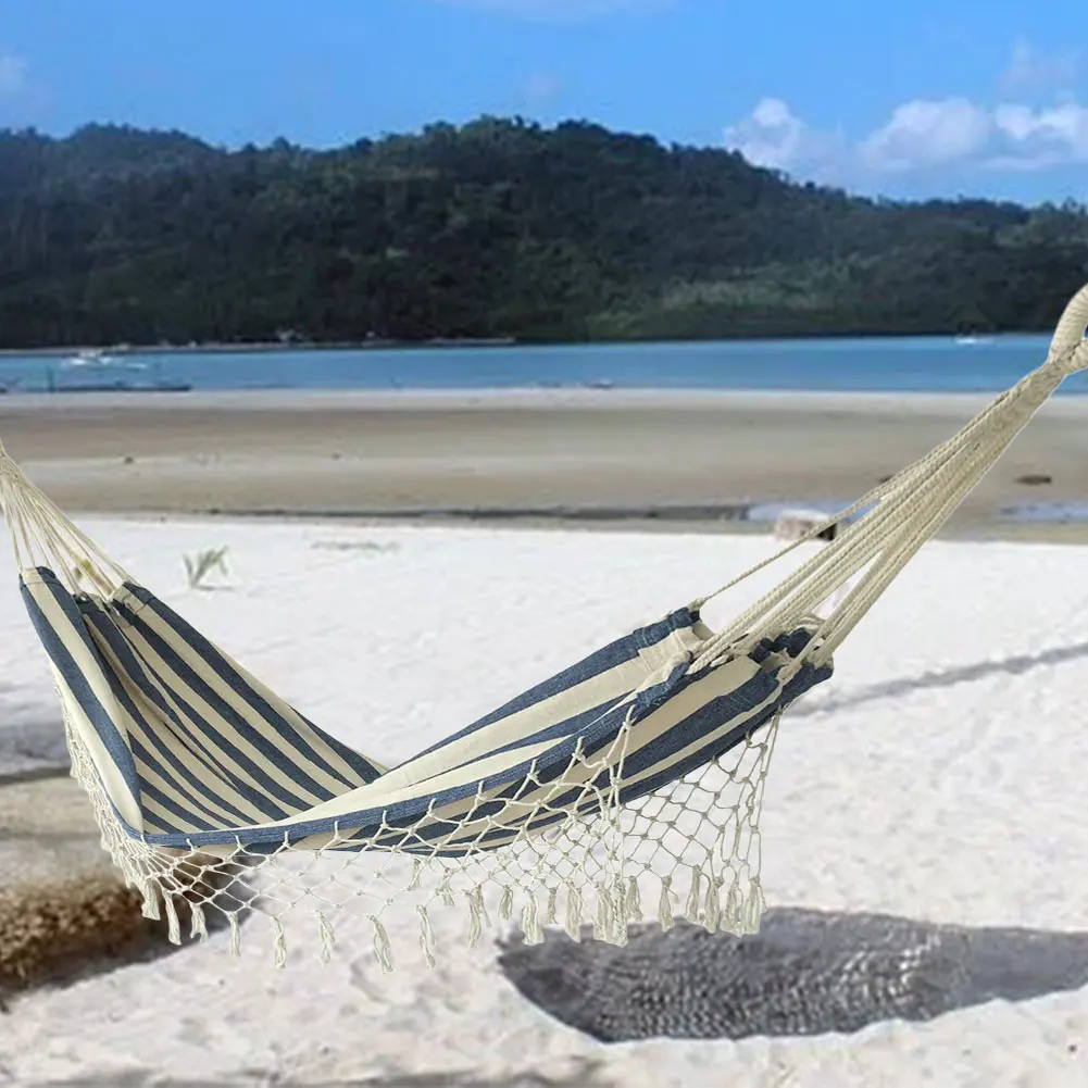 Canvas Tassel Hammock Outdoor Indoor Camping Outdoor Supplies Portable Foldable Striped Blue and White Striped Hammock 200*100cm
Canvas Tassel Hammock Outdoor Indoor Camping Outdoor Supplies Portable Foldable Striped Blue and White Striped Hammock 200*100cm