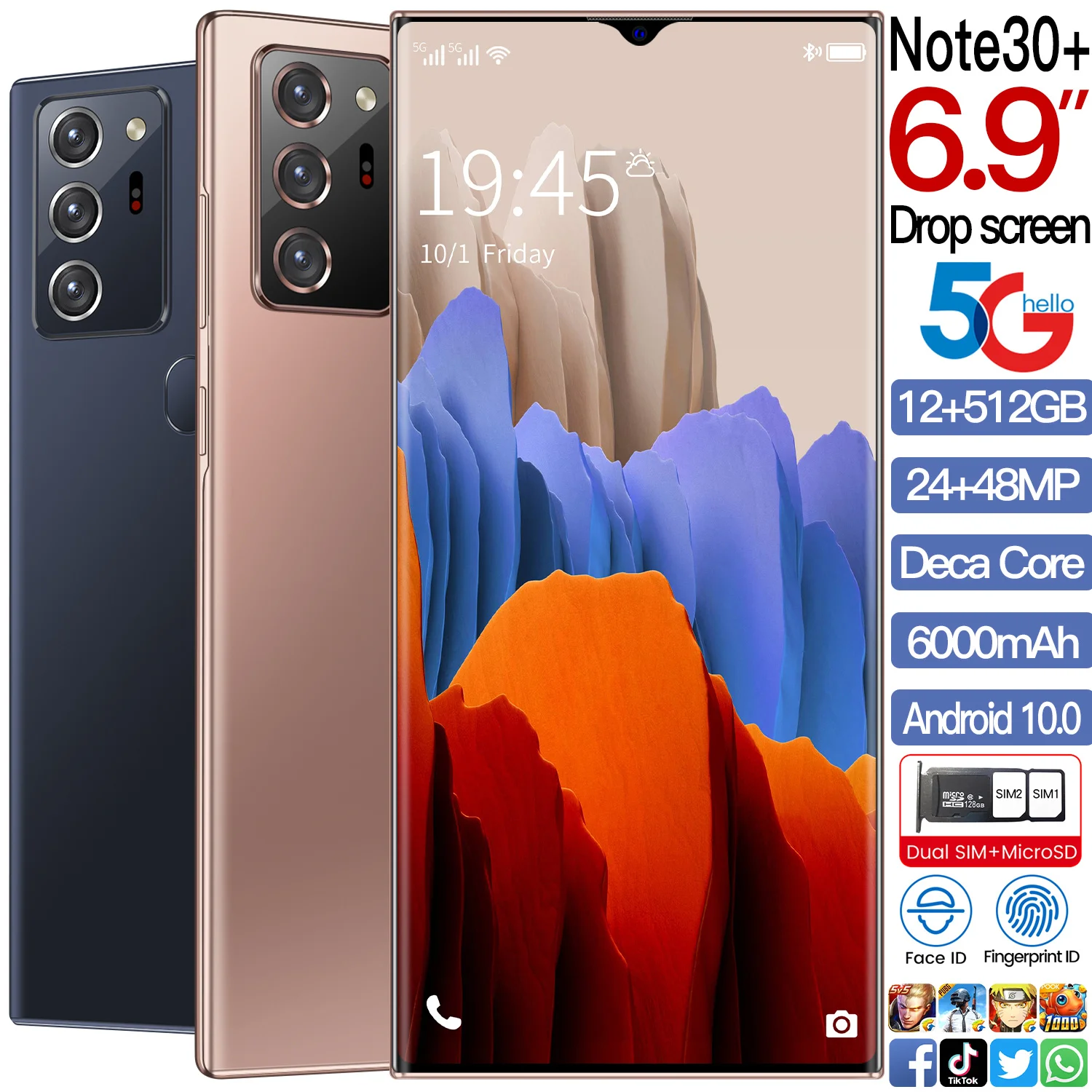 Note30 Global Version Smartphone 6000mAh 12GB 512GB 24MP 48MP 6.9 Inch HD Screen Snapdragon 888 Fingerprint Camera Cell Phones
Note30 Global Version Smartphone 6000mAh 12GB 512GB 24MP 48MP 6.9 Inch HD Screen Snapdragon 888 Fingerprint Camera Cell Phones