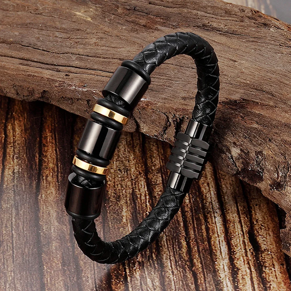 Fashion Braided Leather Bracelets Black Gold Bangles Magnetic Clasp Bracelet For Women Men Hand Jewelry | Украшения и аксессуары