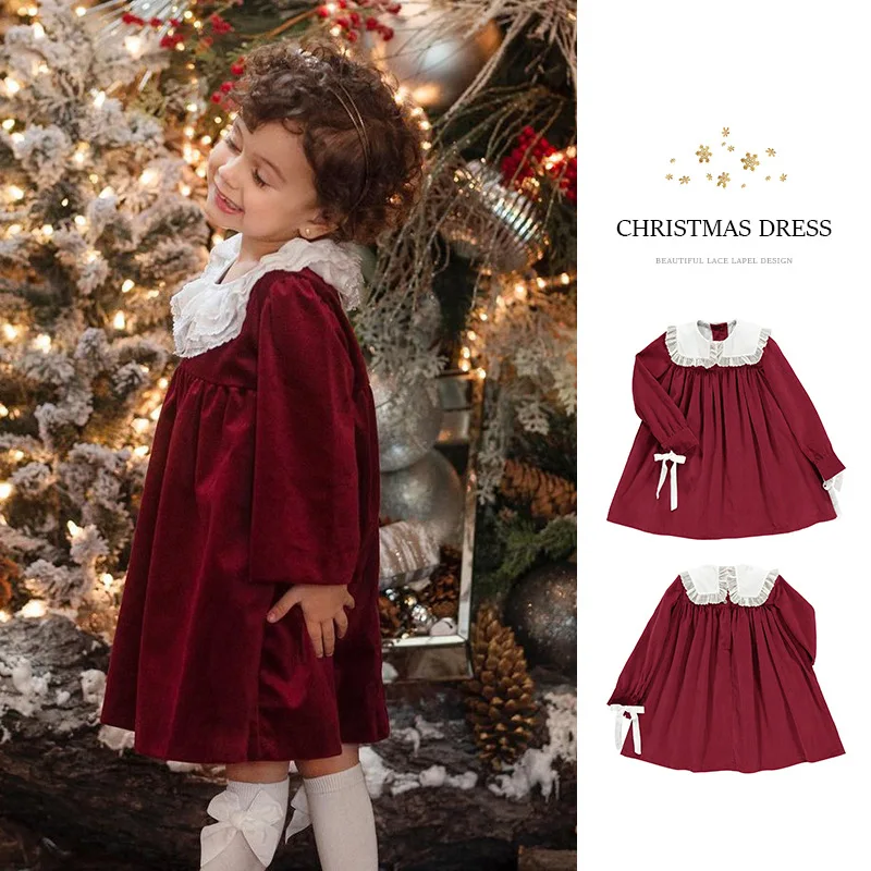 Children's Dress Autumn INS Girls Christmas Party Holiday Red Corduroy Long Sleeve Bowknot Turn-down Collar Princess Skirt 7Y
Children's Dress Autumn INS Girls Christmas Party Holiday Red Corduroy Long Sleeve Bowknot Turn-down Collar Princess Skirt 7Y
