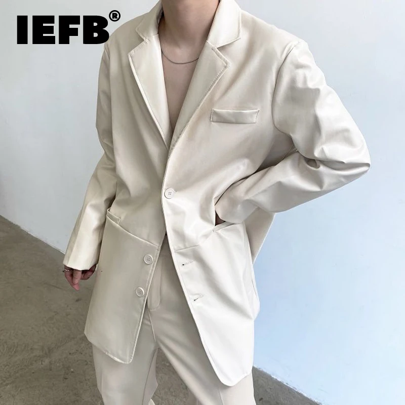 IEFB Menswear Korean Style Beige Pu Leather Blazers Men's New Loose Lapel Single Breasted Long Sleeve Suit Jacket Autumn 2021
IEFB Menswear Korean Style Beige Pu Leather Blazers Men's New Loose Lapel Single Breasted Long Sleeve Suit Jacket Autumn 2021