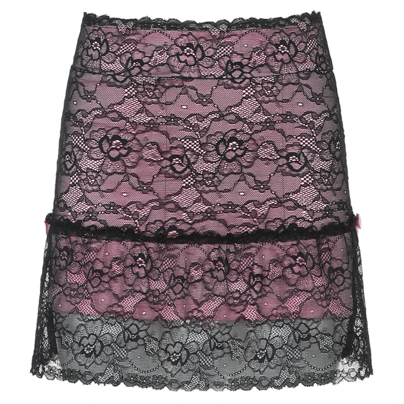Women Sexy Sheer Floral Lace Double Layer A-Line Mini Skirt with Pink Linning XX9D
Women Sexy Sheer Floral Lace Double Layer A-Line Mini Skirt with Pink Linning XX9D