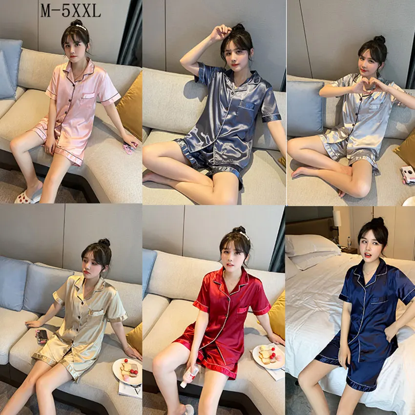 Women's Pajamas Sets Satin Plus Size Nightgown Sleepwear Short Sleeved Nightgown Oversized Simulation Silk Women Sleep Wear 5XL
Women's Pajamas Sets Satin Plus Size Nightgown Sleepwear Short Sleeved Nightgown Oversized Simulation Silk Women Sleep Wear 5XL