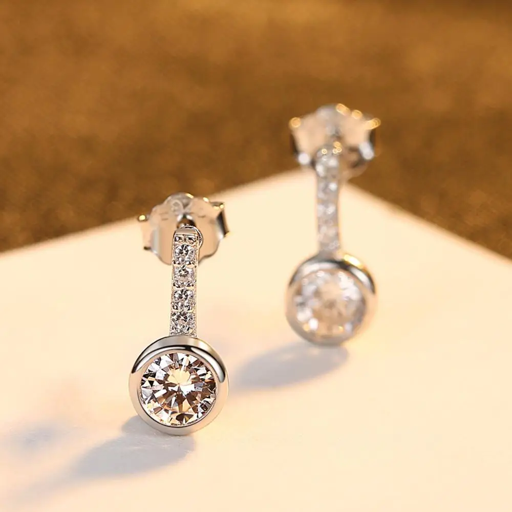 New Simple Fashion 925 Earrings Sterling Silver Women's Round AAA Zirconia Stud Female Jewelry Wedding Gifts | Украшения и