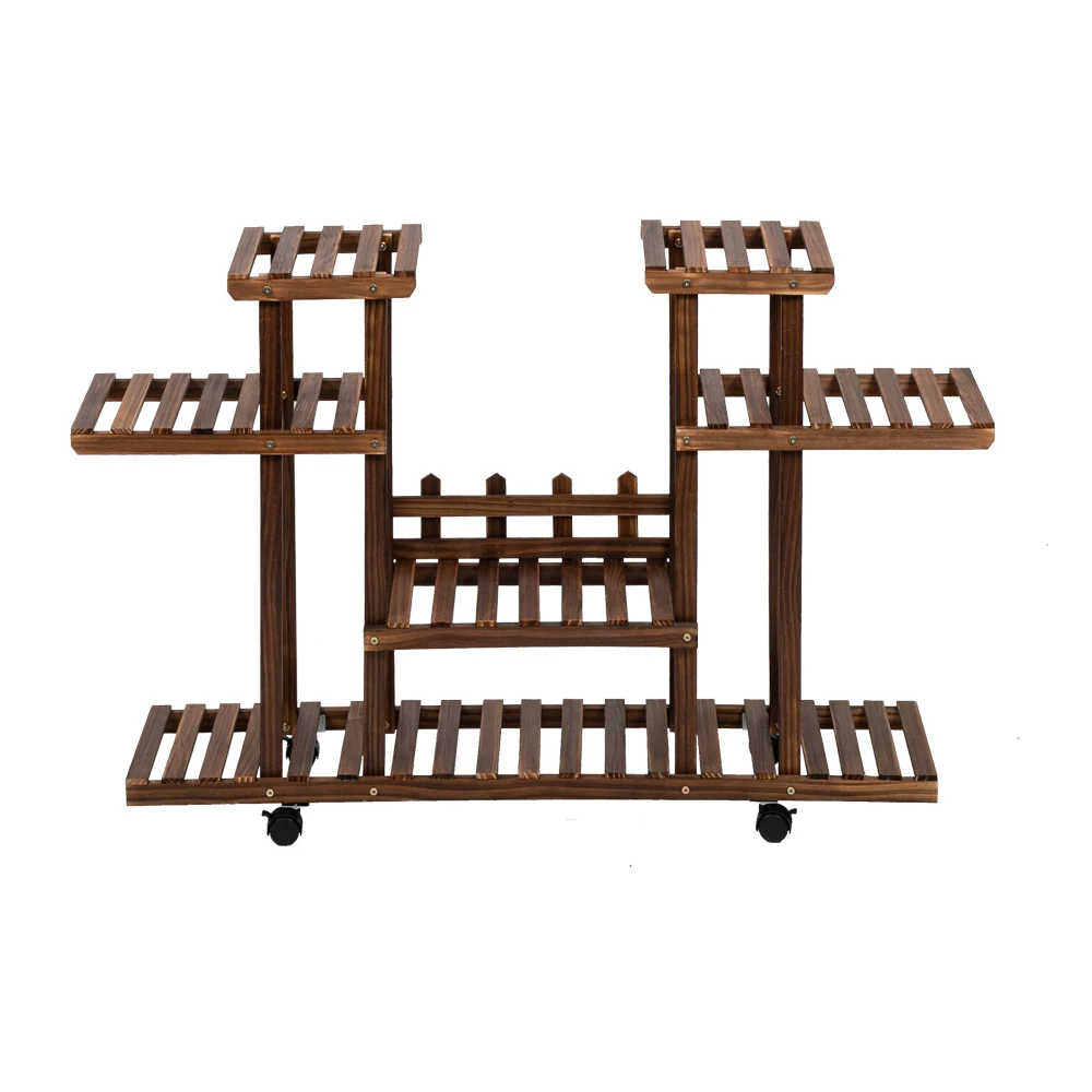 

(7-day Delivery) New arrival 4-Story 12-Seat Indoor And Outdoor Multi-Function Carbonized Wood Plant Stand Garden Decoration