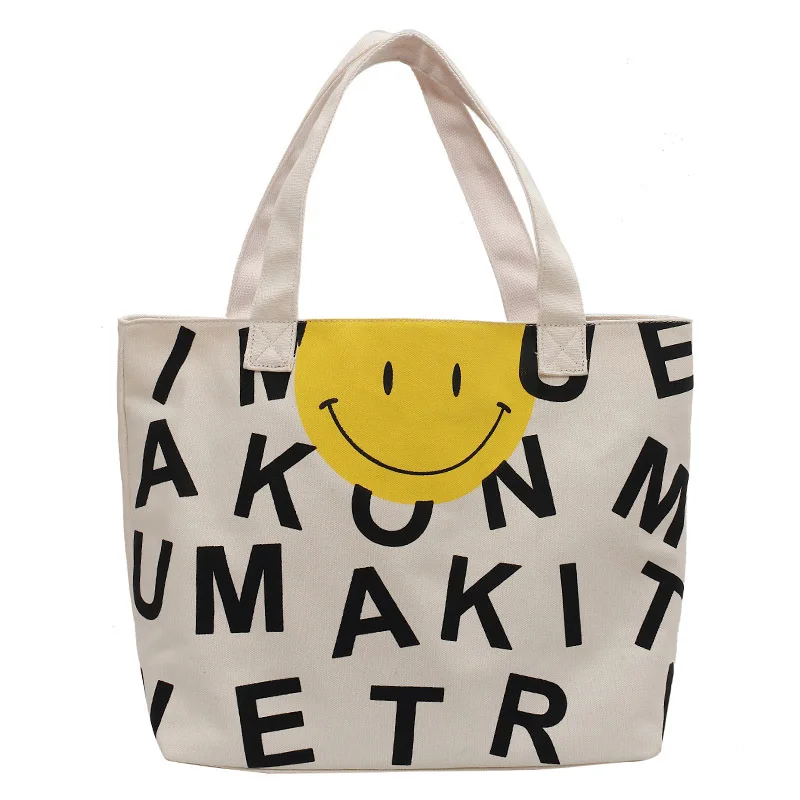 Women's Canvas Bag 2021 New Printing Letter Smiley Shopper Bag Fashion Large-capacity Shoulder Bag Woman Casual Lovely Tote Bag
Women's Canvas Bag 2021 New Printing Letter Smiley Shopper Bag Fashion Large-capacity Shoulder Bag Woman Casual Lovely Tote Bag