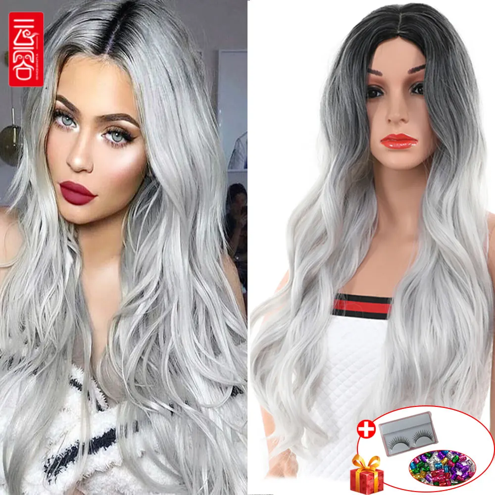 Synthetic Middle Parting Wig For Women with Artificial Scalp Long Body Wave Ombre 1B/Gray Hair High Temperature Synthetic Fiber 
Synthetic Middle Parting Wig For Women with Artificial Scalp Long Body Wave Ombre 1B/Gray Hair High Temperature Synthetic Fiber