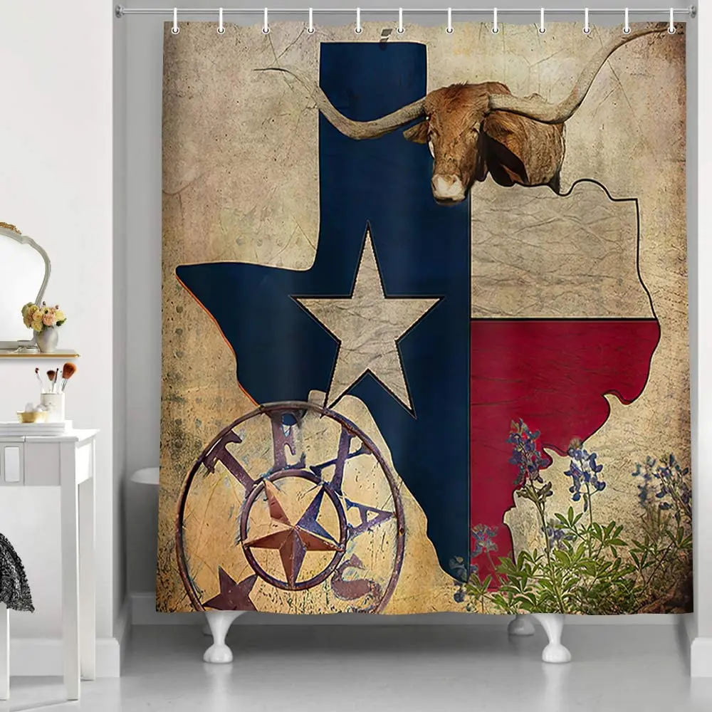 Cabin Farm Animals Freedom Highland Cow Bathroom Shower Curtain, American Southwestern Farmhouse
Cabin Farm Animals Freedom Highland Cow Bathroom Shower Curtain, American Southwestern Farmhouse