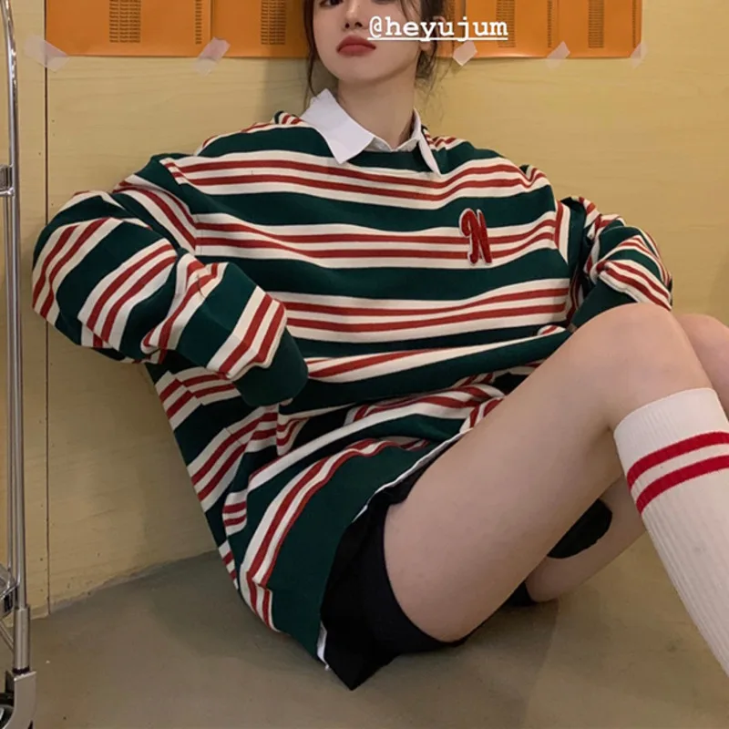 Striped Sweater Women's Autumn Round Neck Contrast Color Lazy Wind Long Letter Loose Aging Top
Striped Sweater Women's Autumn Round Neck Contrast Color Lazy Wind Long Letter Loose Aging Top