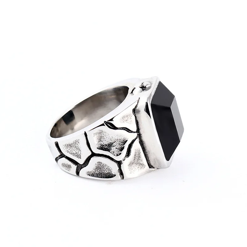 Titanium Steel Overbearing Men's Ring Retro Stainless Obsidian | Украшения и аксессуары