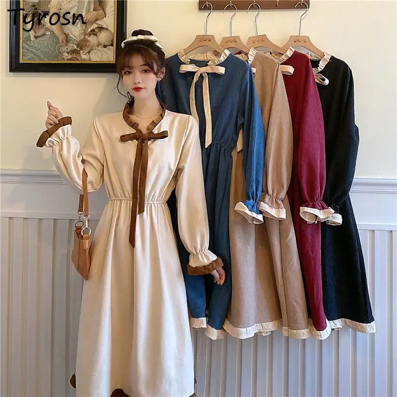 Long Sleeve Dress Women Sweet Elegant Design Patchwork Bow Ruffles Gentle French Style Midi Dresses Defined Waist Vestidos Mujer
Long Sleeve Dress Women Sweet Elegant Design Patchwork Bow Ruffles Gentle French Style Midi Dresses Defined Waist Vestidos Mujer
