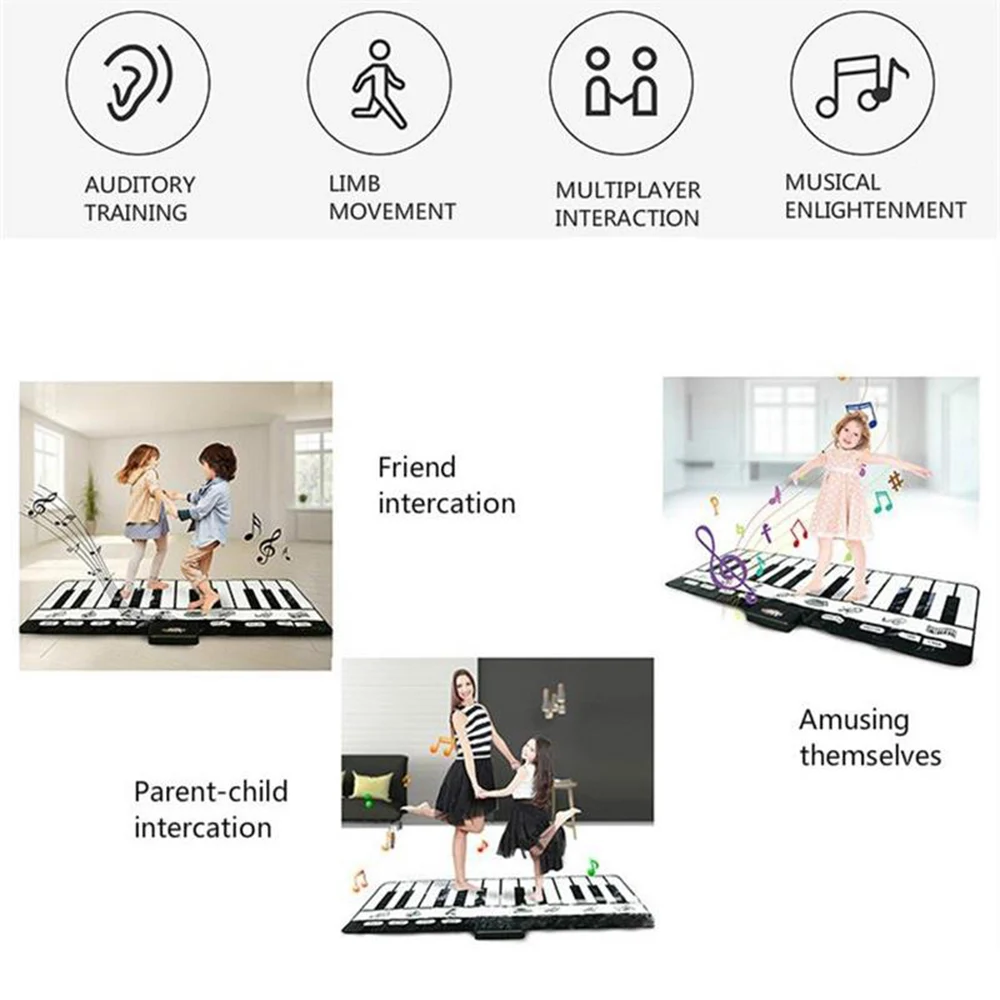 180 * 72cm/ 70.86 * 28.34in Electronic Musical Mat Carpets Keyboard Piano Play Mat Musical Instrument Educational Toys for Kids
180 * 72cm/ 70.86 * 28.34in Electronic Musical Mat Carpets Keyboard Piano Play Mat Musical Instrument Educational Toys for Kids