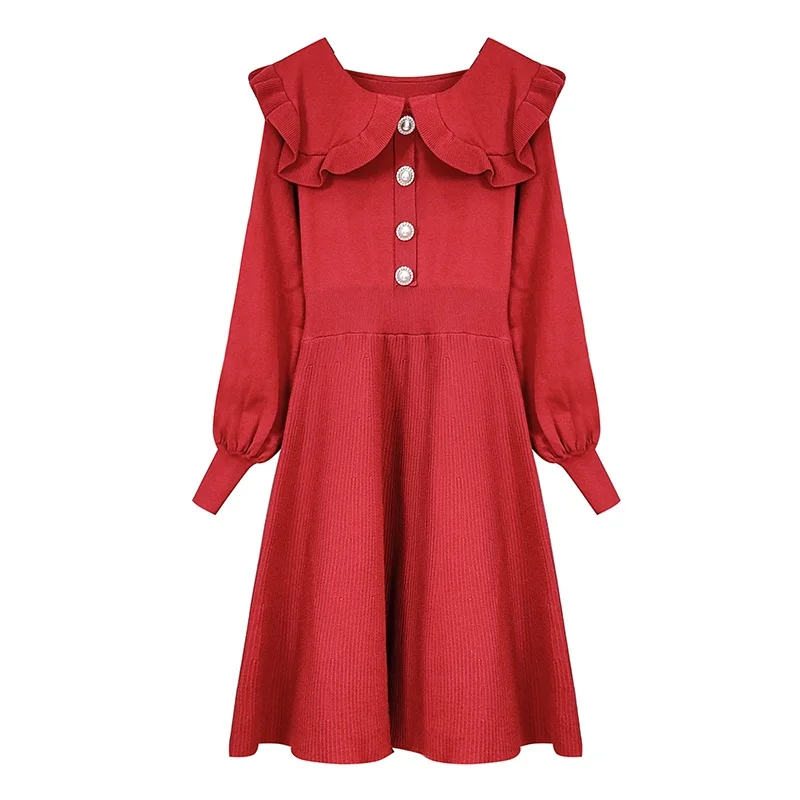 PERHAPS U Black Red O Neck Long Sleeve Short Mini Dress Ruffle Button Fit And Flare Elegant Winter Party Knitted Solid D1508
PERHAPS U Black Red O Neck Long Sleeve Short Mini Dress Ruffle Button Fit And Flare Elegant Winter Party Knitted Solid D1508