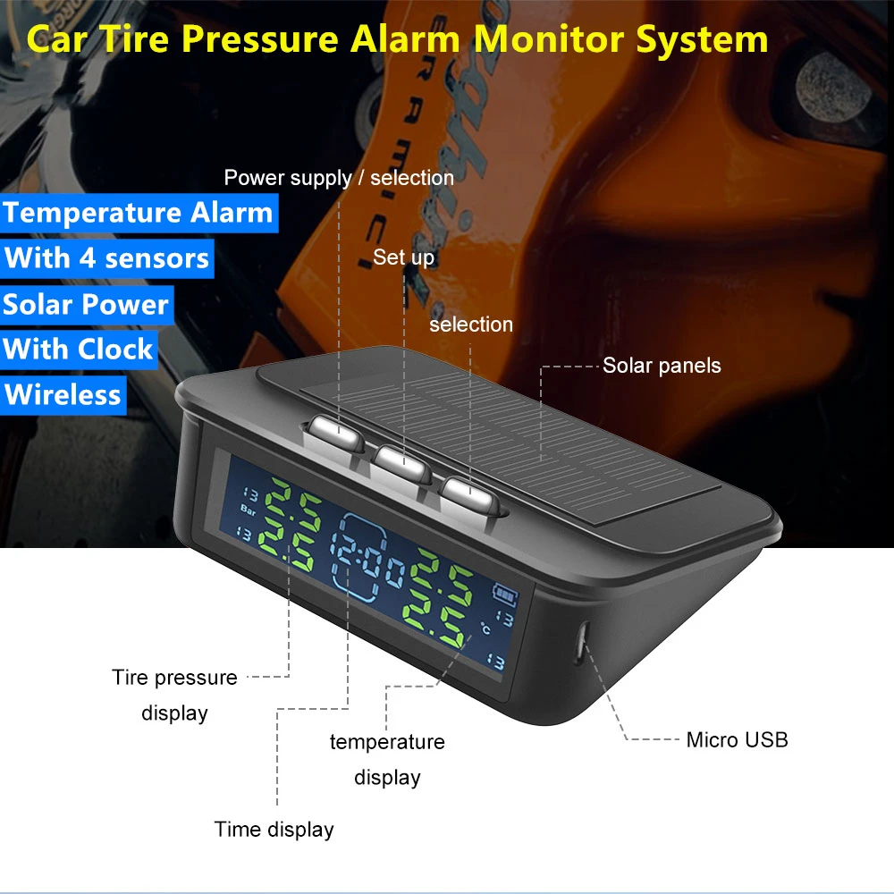 Система контроля давления в шинах TPMS, беспроводная система контроля давления в шинах на солнечной батарее с ЖК-дисплеем, система предупрежд...
Система контроля давления в шинах TPMS, беспроводная система контроля давления в шинах на солнечной батарее с ЖК-дисплеем, система предупрежд...